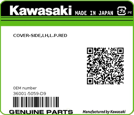 Product image: Kawasaki - 36001-5059-D9 - COVER-SIDE,LH,L.P.RED 