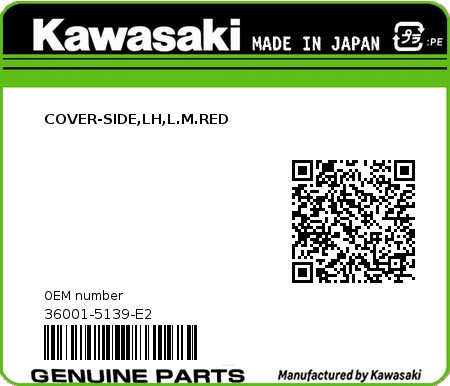 Product image: Kawasaki - 36001-5139-E2 - COVER-SIDE,LH,L.M.RED  0