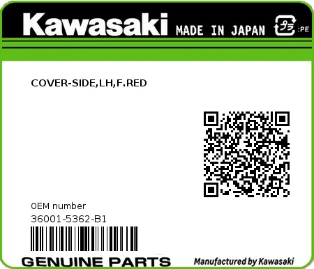 Product image: Kawasaki - 36001-5362-B1 - COVER-SIDE,LH,F.RED  0