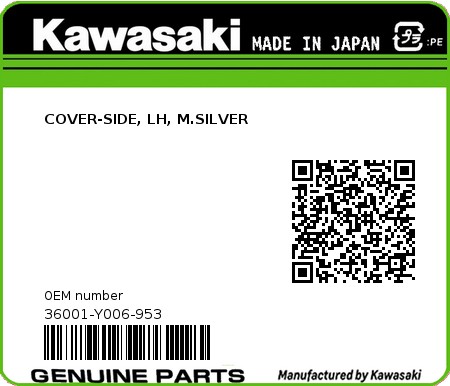 Product image: Kawasaki - 36001-Y006-953 - COVER-SIDE, LH, M.SILVER 