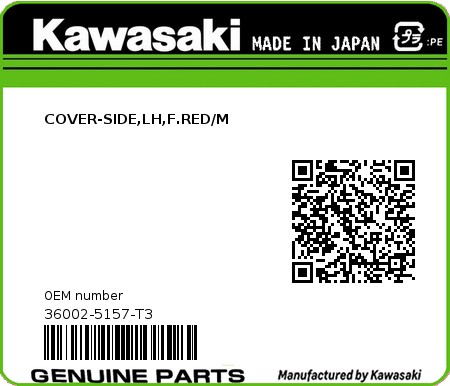 Product image: Kawasaki - 36002-5157-T3 - COVER-SIDE,LH,F.RED/M 