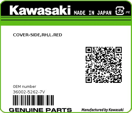 Product image: Kawasaki - 36002-5262-7V - COVER-SIDE,RH,L.RED  0