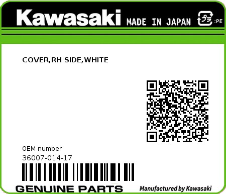 Product image: Kawasaki - 36007-014-17 - COVER,RH SIDE,WHITE  0