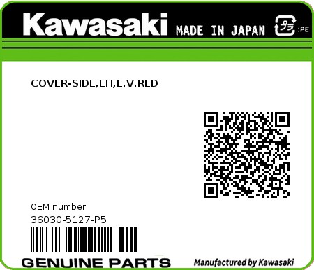 Product image: Kawasaki - 36030-5127-P5 - COVER-SIDE,LH,L.V.RED 