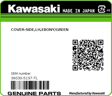 Product image: Kawasaki - 36030-5197-TL - COVER-SIDE,LH,EBONY/GREEN  0