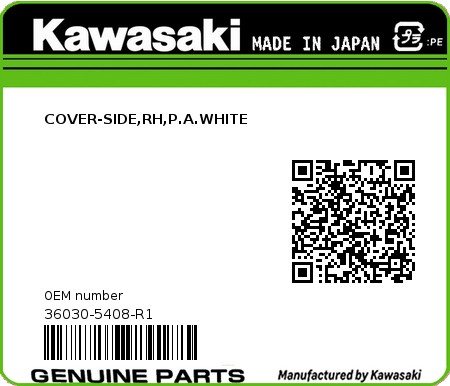 Product image: Kawasaki - 36030-5408-R1 - COVER-SIDE,RH,P.A.WHITE 