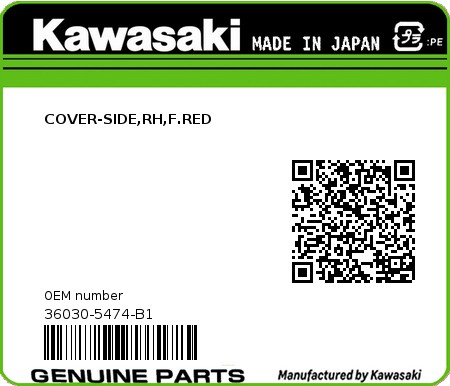 Product image: Kawasaki - 36030-5474-B1 - COVER-SIDE,RH,F.RED 