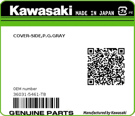 Product image: Kawasaki - 36031-5461-T8 - COVER-SIDE,P.G.GRAY 