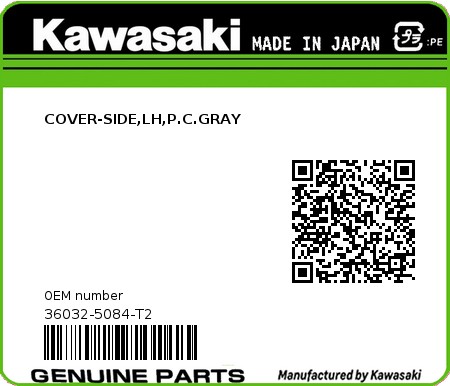 Product image: Kawasaki - 36032-5084-T2 - COVER-SIDE,LH,P.C.GRAY  0