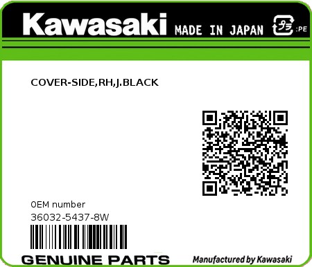 Product image: Kawasaki - 36032-5437-8W - COVER-SIDE,RH,J.BLACK  0