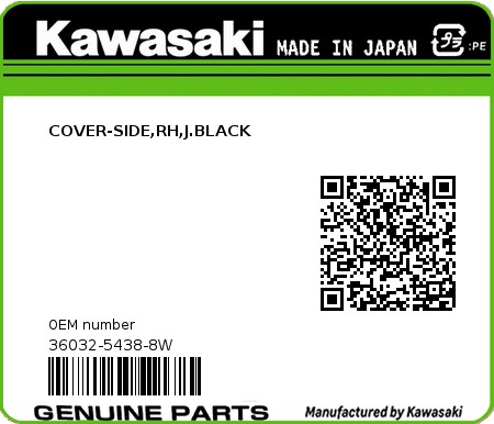 Product image: Kawasaki - 36032-5438-8W - COVER-SIDE,RH,J.BLACK  0