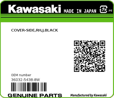 Product image: Kawasaki - 36032-5438-8W - COVER-SIDE,RH,J.BLACK 