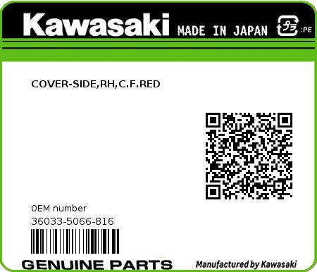 Product image: Kawasaki - 36033-5066-816 - COVER-SIDE,RH,C.F.RED  0