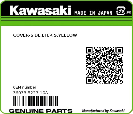 Product image: Kawasaki - 36033-5223-10A - COVER-SIDE,LH,P.S.YELLOW  0