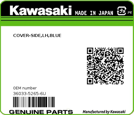Product image: Kawasaki - 36033-5265-6U - COVER-SIDE,LH,BLUE  0