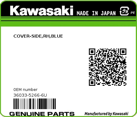 Product image: Kawasaki - 36033-5266-6U - COVER-SIDE,RH,BLUE  0