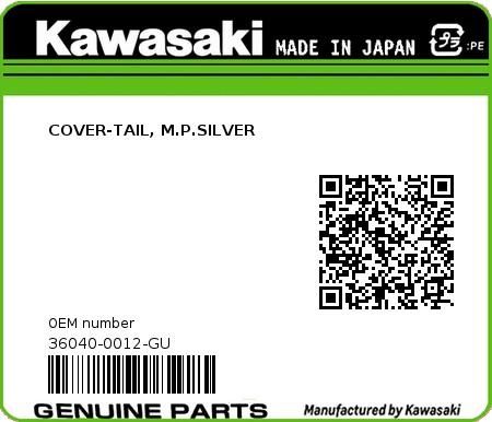 Product image: Kawasaki - 36040-0012-GU - COVER-TAIL, M.P.SILVER 