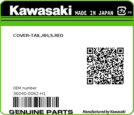 Product image: Kawasaki - 36040-0062-H1 - COVER-TAIL,RH,S.RED  0