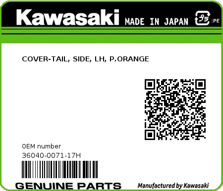 Product image: Kawasaki - 36040-0071-17H - COVER-TAIL, SIDE, LH, P.ORANGE 