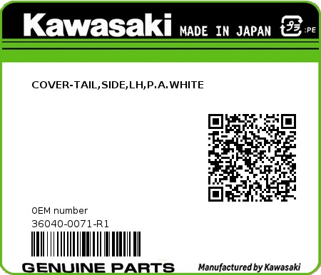 Product image: Kawasaki - 36040-0071-R1 - COVER-TAIL,SIDE,LH,P.A.WHITE 