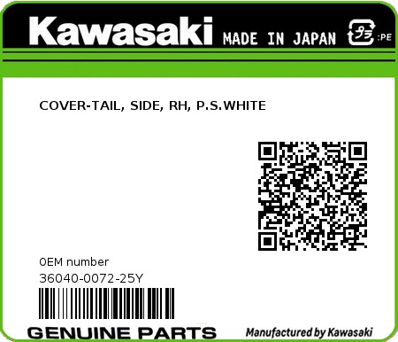 Product image: Kawasaki - 36040-0072-25Y - COVER-TAIL, SIDE, RH, P.S.WHITE  0
