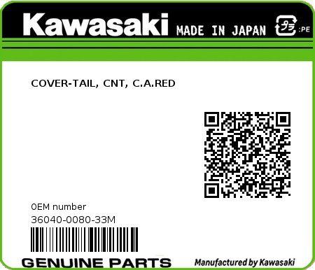 Product image: Kawasaki - 36040-0080-33M - COVER-TAIL, CNT, C.A.RED 