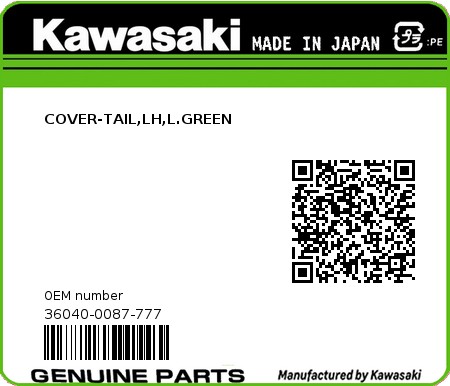 Product image: Kawasaki - 36040-0087-777 - COVER-TAIL,LH,L.GREEN  0