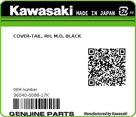 Product image: Kawasaki - 36040-0088-17K - COVER-TAIL, RH, M.D, BLACK  0