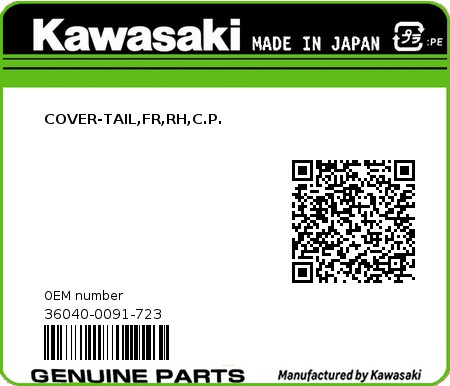 Product image: Kawasaki - 36040-0091-723 - COVER-TAIL,FR,RH,C.P.  0