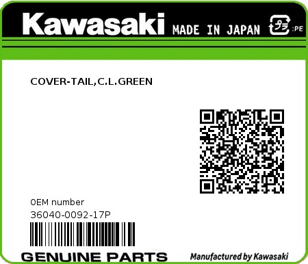 Product image: Kawasaki - 36040-0092-17P - COVER-TAIL,C.L.GREEN  0
