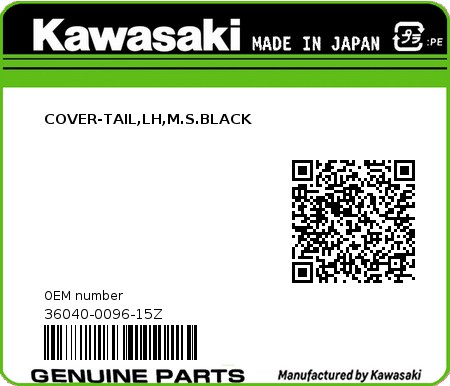 Product image: Kawasaki - 36040-0096-15Z - COVER-TAIL,LH,M.S.BLACK  0