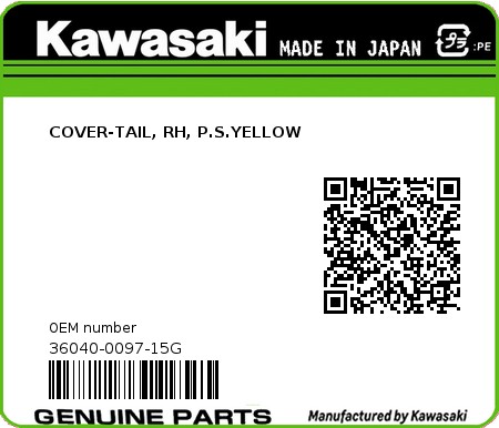 Product image: Kawasaki - 36040-0097-15G - COVER-TAIL, RH, P.S.YELLOW  0