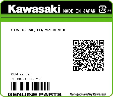 Product image: Kawasaki - 36040-0114-15Z - COVER-TAIL, LH, M.S.BLACK  0