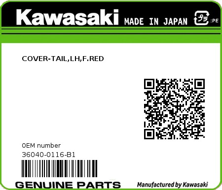 Product image: Kawasaki - 36040-0116-B1 - COVER-TAIL,LH,F.RED  0