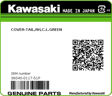 Product image: Kawasaki - 36040-0117-51P - COVER-TAIL,RH,C.L.GREEN  0