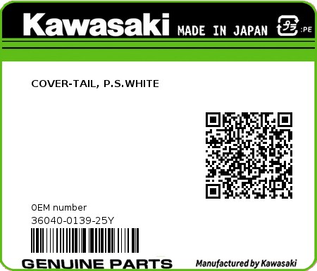 Product image: Kawasaki - 36040-0139-25Y - COVER-TAIL, P.S.WHITE  0