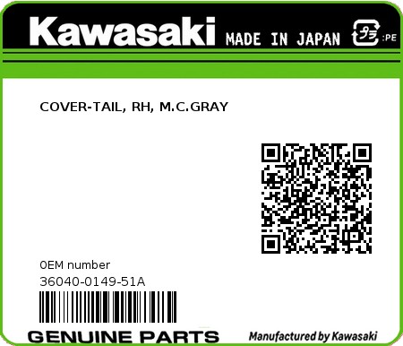 Product image: Kawasaki - 36040-0149-51A - COVER-TAIL, RH, M.C.GRAY  0