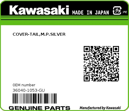 Product image: Kawasaki - 36040-1053-GU - COVER-TAIL,M.P.SILVER 