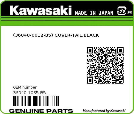 Product image: Kawasaki - 36040-1065-B5 - (36040-0012-B5) COVER-TAIL,BLACK 