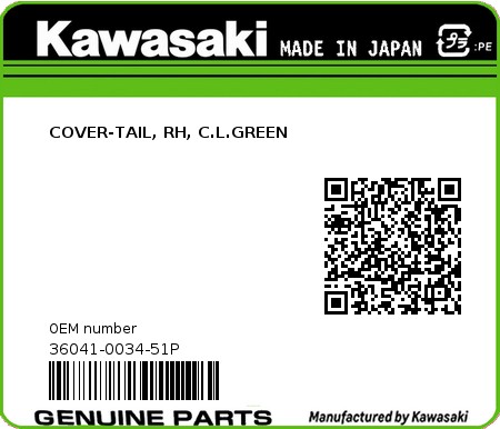 Product image: Kawasaki - 36041-0034-51P - COVER-TAIL, RH, C.L.GREEN  0