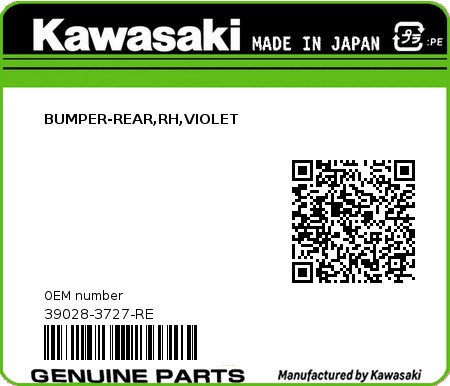 Product image: Kawasaki - 39028-3727-RE - BUMPER-REAR,RH,VIOLET  0