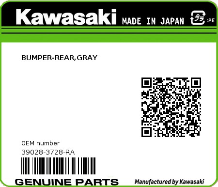 Product image: Kawasaki - 39028-3728-RA - BUMPER-REAR,GRAY  0