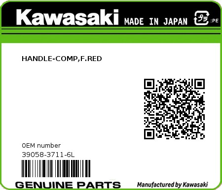 Product image: Kawasaki - 39058-3711-6L - HANDLE-COMP,F.RED  0