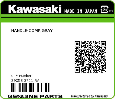 Product image: Kawasaki - 39058-3711-RA - HANDLE-COMP,GRAY 