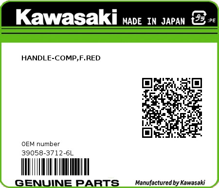 Product image: Kawasaki - 39058-3712-6L - HANDLE-COMP,F.RED  0