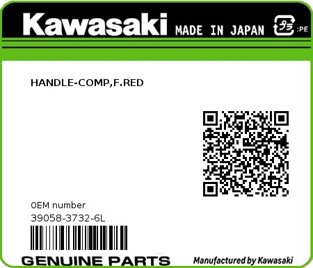 Product image: Kawasaki - 39058-3732-6L - HANDLE-COMP,F.RED  0