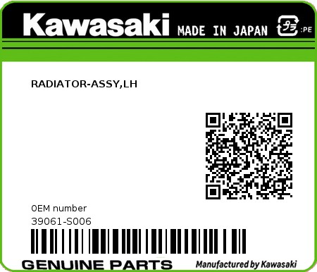 Product image: Kawasaki - 39061-S006 - RADIATOR-ASSY,LH  0