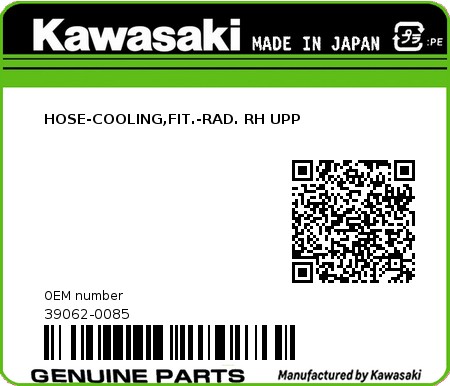 Product image: Kawasaki - 39062-0085 - HOSE-COOLING,FIT.-RAD. RH UPP  0