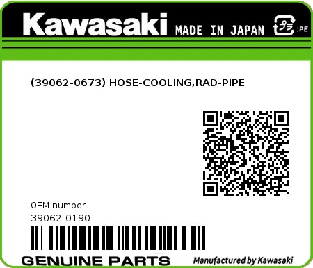 Product image: Kawasaki - 39062-0190 - (39062-0673) HOSE-COOLING,RAD-PIPE 