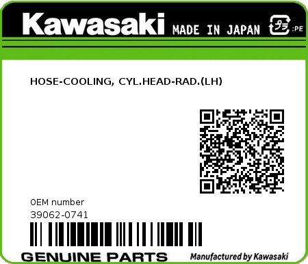 Product image: Kawasaki - 39062-0741 - HOSE-COOLING, CYL.HEAD-RAD.(LH) 